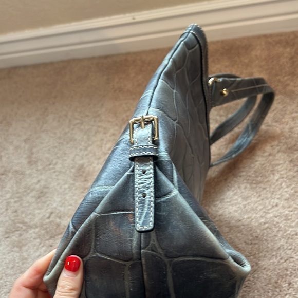 Dooney & Bourke Blue Croc Embossed Leather Top Handle Shoulder Bag Purse - Picture 6 of 11